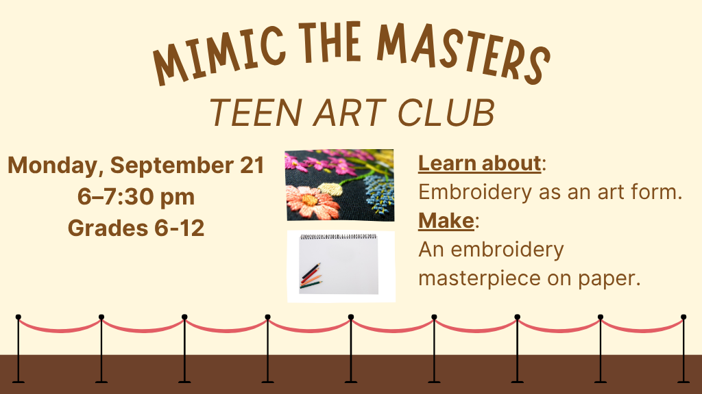 Mimic the Masters Sept. 21 6-7:30 PM Grades 6-12